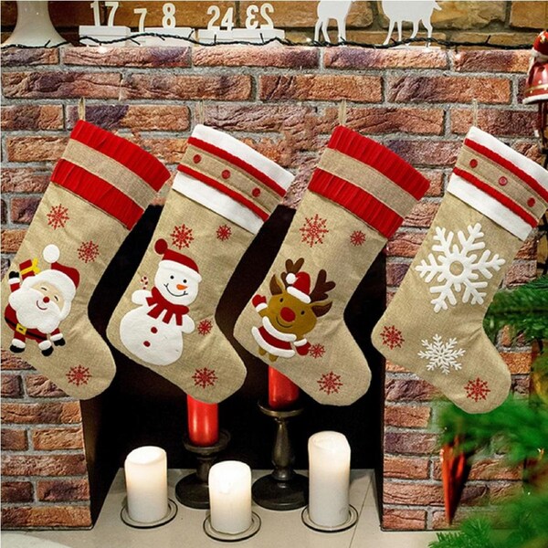 4 Pack Large Xmas Hanging Stockings for Family Holiday Christmas Decorations