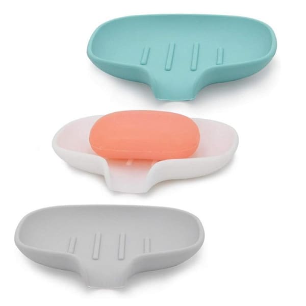 3 Pack Silicone Soap Dish with Drain Bar Soap Holder for Shower/Bathroom
