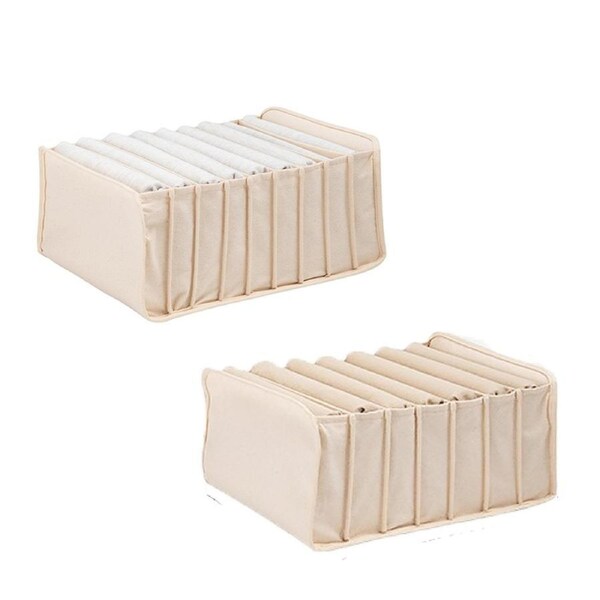 2 Pcs Drawer Clothes Compartment Organizer -7/9 Grids-Khaki