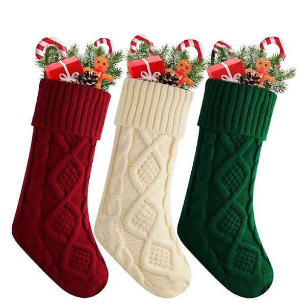 3 Pack Christmas Stockings Knitted Stocking Decorations For Xmas Party Decor