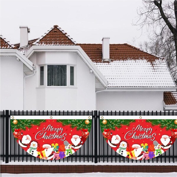2 Pack Christmas Outdoor Fan-Shaped Flag Banner Christmas Decor Banner Ornament