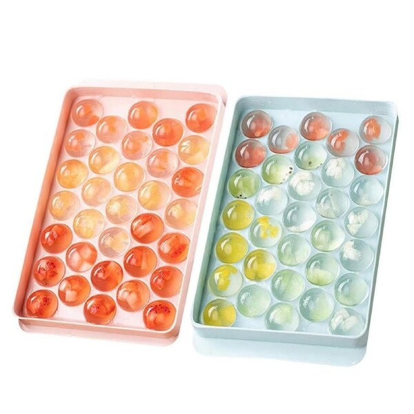 2 pack reusable ball ice cube trays with cover for cocktails&bourbon(blue+pink)