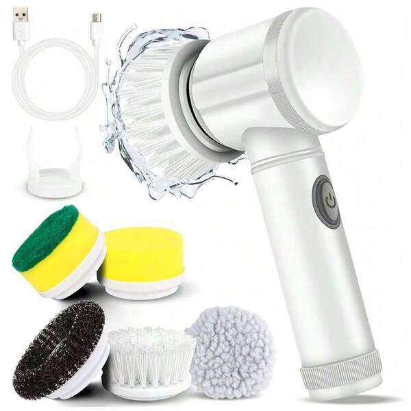 Electric Spin Scrubber Rechargeable With 5pcs Brush Heads Handheld Scrubber