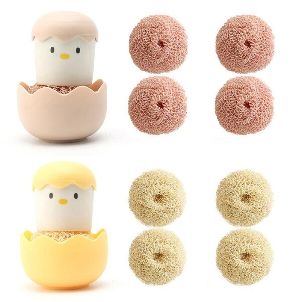 2Pcs Cleaning Steel Ball Pot Brush Kitchen Dishwashing Tools-Yellow&Pink