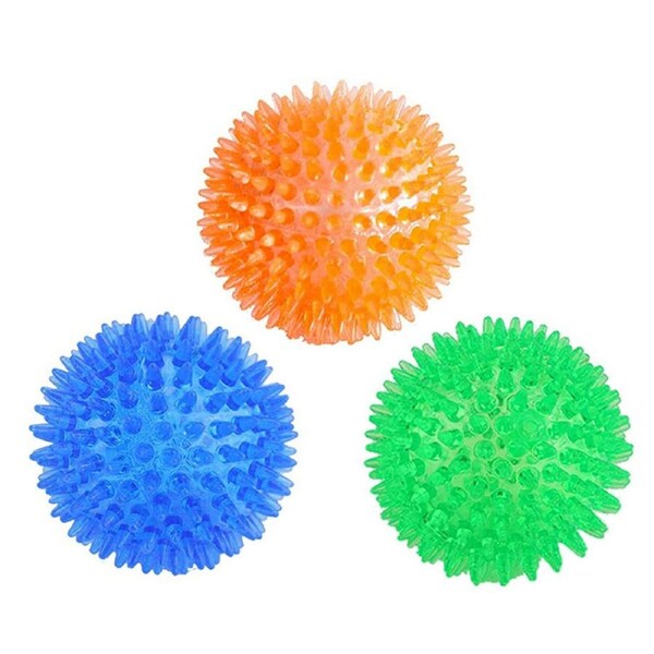 Set of 3 Pet Squeaky Chewing Balls Dog Soft Stab Balls Cleaning Teeth Toys Balls