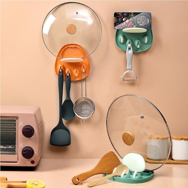 3 Pack Multifunctional Self-Adhesive Integrated Pot Lid Rack