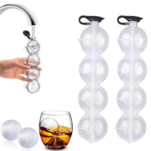 2 Pack 4 Hole Ice Cube Makers Round Ice Hockey Mold Whisky Ball Ice Mould