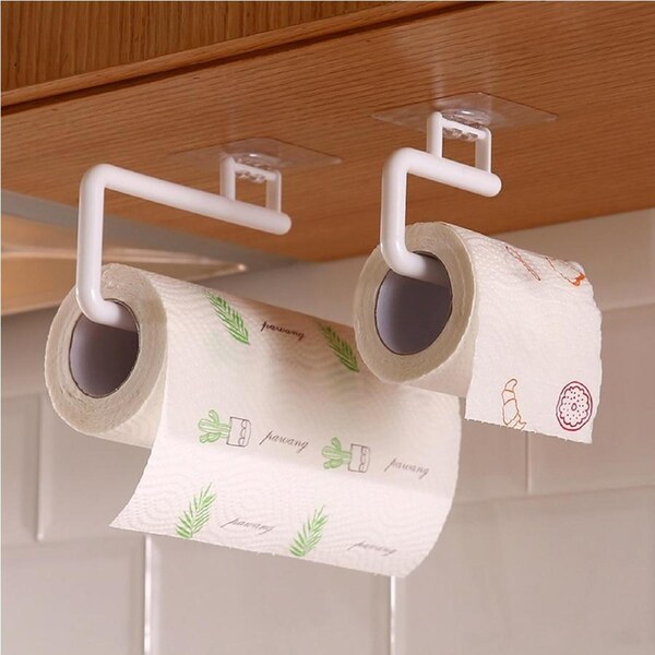 2Pcs Punch-Free Kitchen Tissue Holder Hanging Toilet Roll Paper Rack Towel Rack