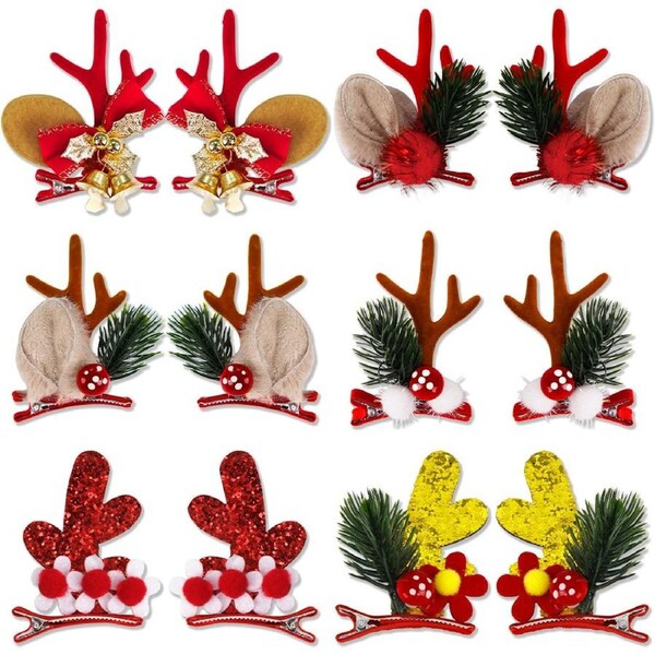 6 Pairs Christmas Hair Clip Elk Antlers Hair Clips Xmas Deer Antlers Hair Clips