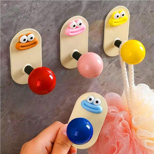 4 Pcs Wall Mounted Hooks Cute Punch Free Wall Hook For Bathroom Kitchen