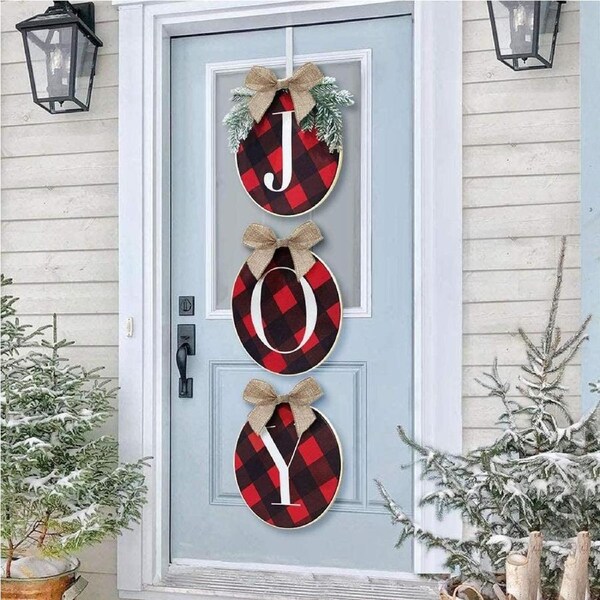 Christmas decorations JOY sign buffalo plaid wreath