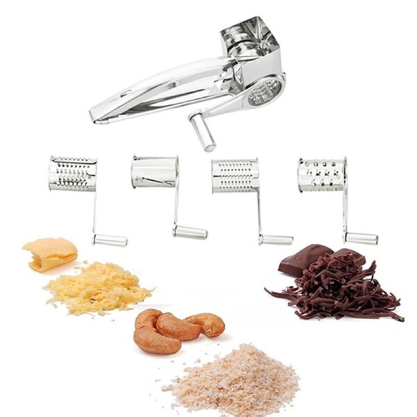 Rotary Cheese Grater Cheese Cutter Slicer Shredder With 4 Stainless Steel Drums & Slicer