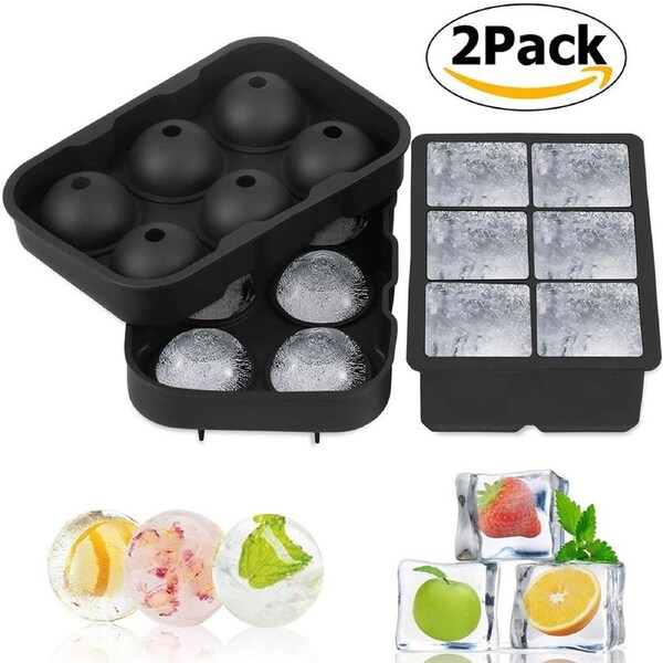 2 Pack Silicone Ice Cube Molds Large Square Ice Tray Ice Ball Maker with Lid