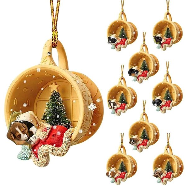9Pcs Dog Hanging Pendants Creative Tree Christmas Decorations Xmas Dog Ornaments