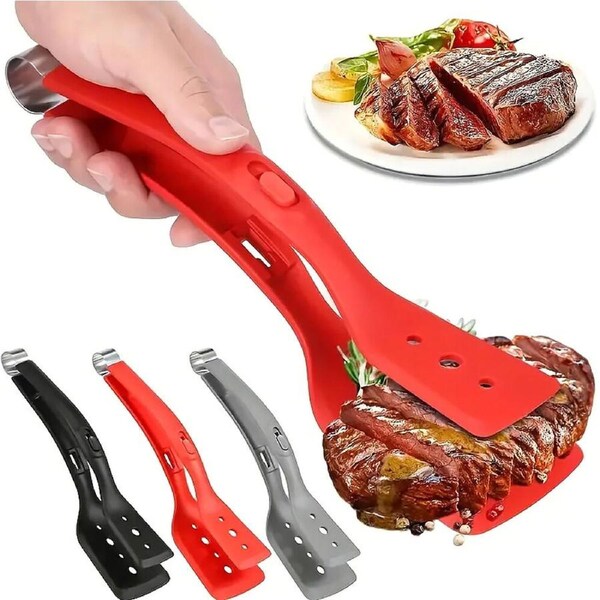 3Pcs 2 in 1 Silicone Clamp Spatulas and Tong Omelette Spatulas Fried Steak Clamp