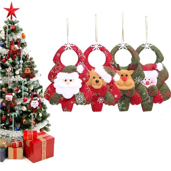 4 Pack Xmas Tree Hanging Plush Decoration Christmas Tree Ornaments Santa Pendant