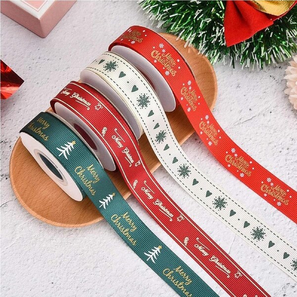 4 Rolls Christmas Polyester Satin Ribbon Set Ribbon for DIY Gift Wrapping