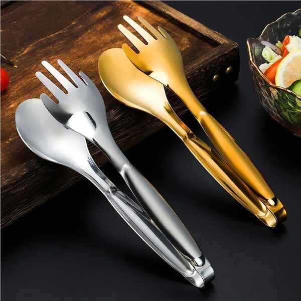 2 Pack Non-Slip Stainless Steel Food Tongs Meat Bread Serving Tongs BBQ Clip