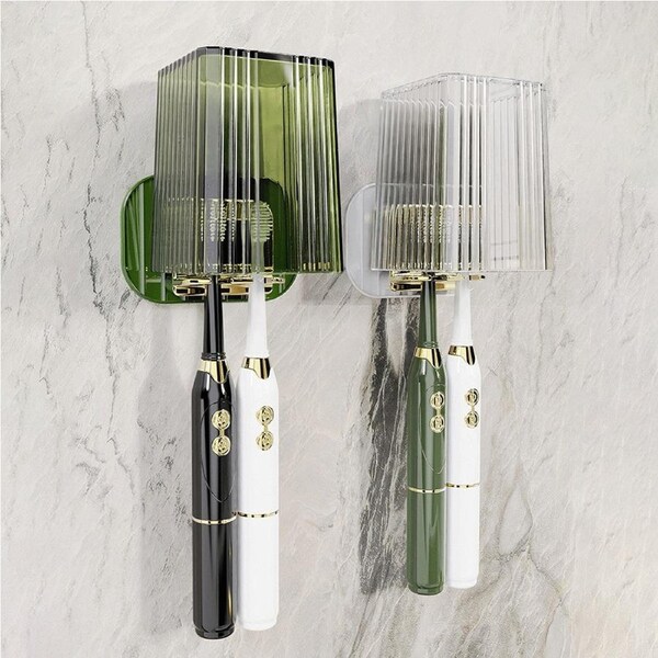 2 Sets Adhesive Toothbrush Holders Wall Mounted Toothbrush Organizer With Cup