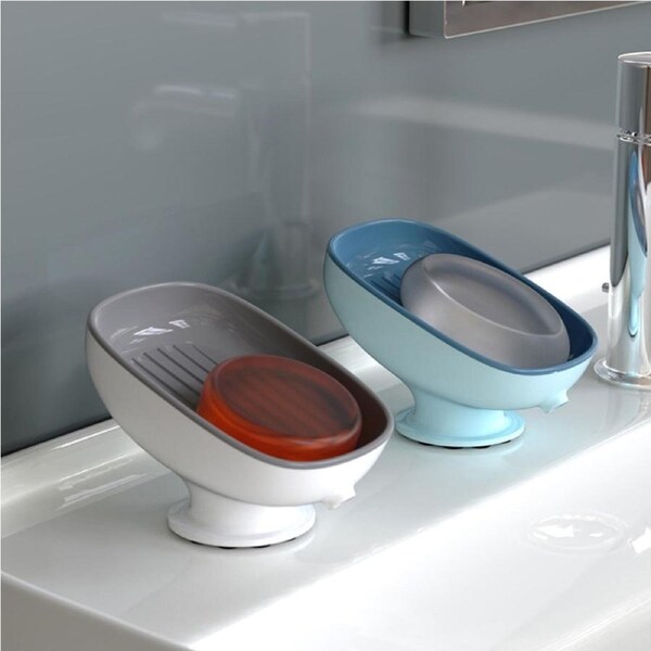 2 Pack Super Suction Cup Soap Dish with Drain Water for Bathroom Soap Holder
