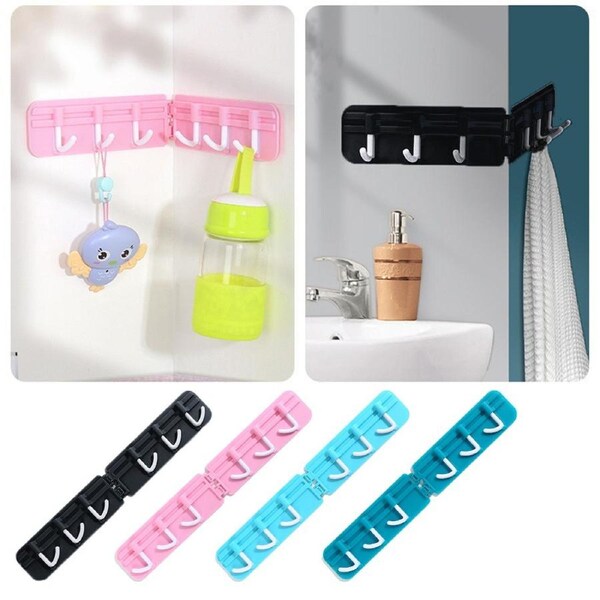 4Pcs Multifunctional Wall Hook 6 Rows of Corner Hooks Seamless Rotatable Hooks