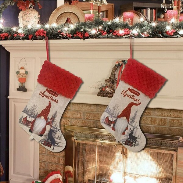 2Pcs Christmas Stocking Faceless Doll Xmas Tree Decor Hanging Christmas Gift Bag