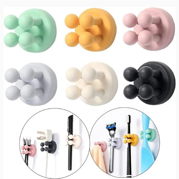 6 Pcs Silicone Toothbrush Holders Razor Hooks Adhesive Wall Mounted Hanging Hook