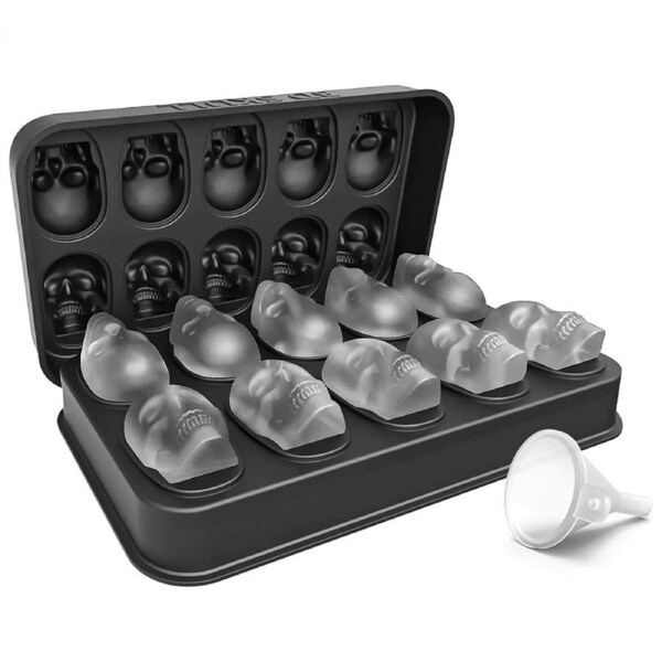 10 Cavity Skull Ice Cube Tray with Funnel Skull Silicone Mold for Chocolate