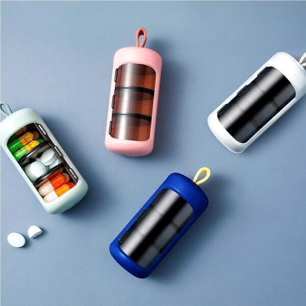 4 Pack Mini Portable Pills Organizer Case 3 Grids Pill Box Storage Container Box