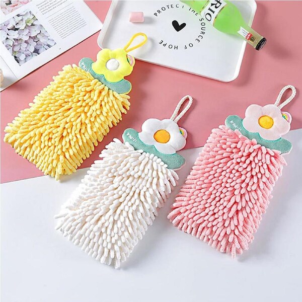 3 Pcs Chenille Hand Towels Kitchen Cute Quick Dry Hand Towels Hanging Hand Towel