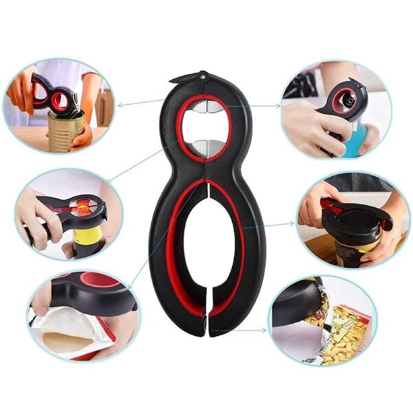 6 in 1 Multi Function Twist Bottle Opener-Black&Red
