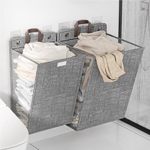 2Pcs Foldable Household Dirty Laundry Basket Wall-mounted Clothes Storage Basket