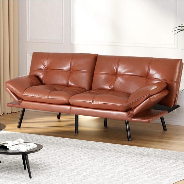 Artiss 3 Seater Sofa Bed Convertible Couch Lounge Adjustable Armrest Leather Brown