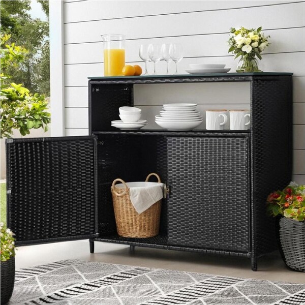 Gardeon Outdoor Storage Cabinet Box Garage Wicker Shed Tools Shelf Chest Garden Black