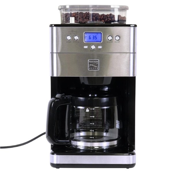 Kenmore Elite Grind and Brew Coffee Maker w/ Burr Grinder, 12 Cup Programmable Automatic Timer Brew Coffee Machines, Stainless Steel