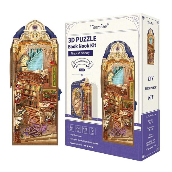Tonecheer 3D Wooden Puzzle DIY Book Nook Kit (Magical Library)
