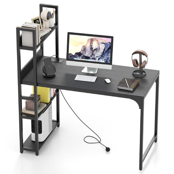 Giantex 120cm Computer Desk Study Writing Desk w/USB Port Metal Frame Office Table Workstation Black