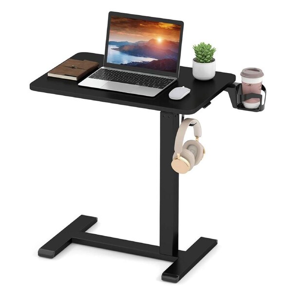Giantex Mobile Standing Desk Height Adjustable Overbed Table w/Cup Holder Laptop Desk Side Table Black