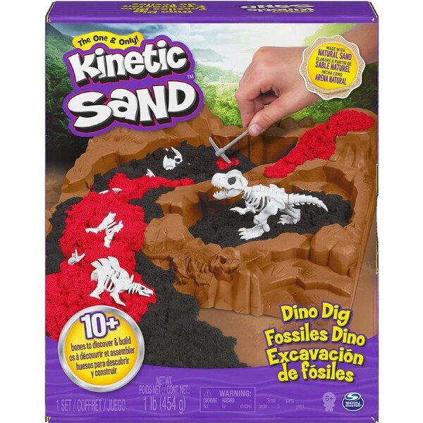 Kinetic Sand Dino Dig Playset with 10 Hidden Dinosaur Bones Kids Toy Age 6+ Gift