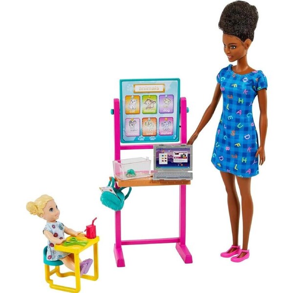 Barbie Careers Teacher Playset with 2 Dolls, Desk, Laptop, Turtle & More