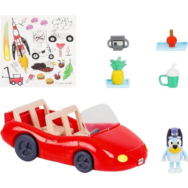 Bluey Escape Convertible Car Set with Figure 4 Accessories and Stickers
