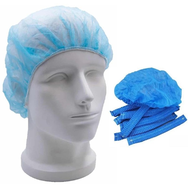 Safetyware 10pcs Non-Woven Disposable Bouffant Mob Cap Hair Net Head Cover Dustproof Elastic for Hospital Food Kitchen Cleaning Laboratory Blue