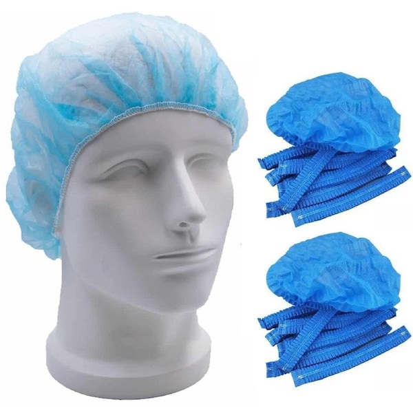 20pcs Safetyware Non-Woven Disposable Bouffant Mob Cap Hair Net Head Cover Dustproof Elastic Bulk for Hospital Food Kitchen Cleaning Laboratory Blue