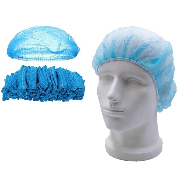 100pcs Safetyware Non-Woven Disposable Bouffant Mob Cap Hair Net Head Cover Dustproof Elastic Bulk for Hospital Food Kitchen Cleaning Laboratory Blue