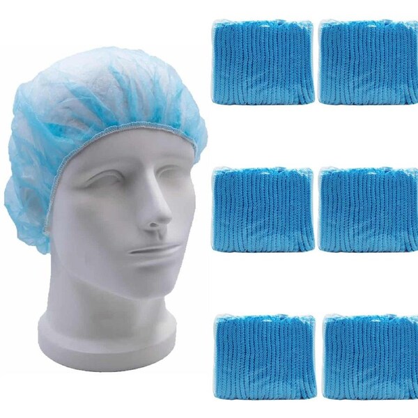 600pcs Safetyware Non-Woven Disposable Bouffant Mob Cap Hair Net Head Cover Dustproof Elastic Bulk for Hospital Food Kitchen Cleaning Laboratory Blue