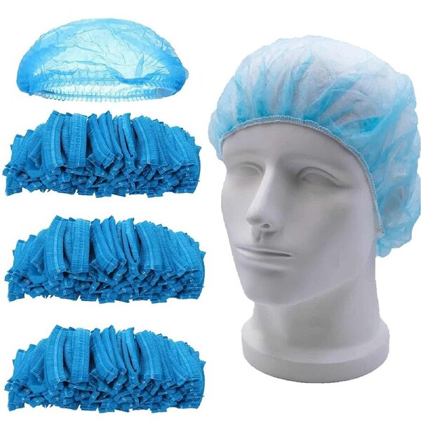 300pcs Safetyware Non-Woven Disposable Bouffant Mob Cap Hair Net Head Cover Dustproof Elastic Bulk for Hospital Food Kitchen Cleaning Laboratory Blue