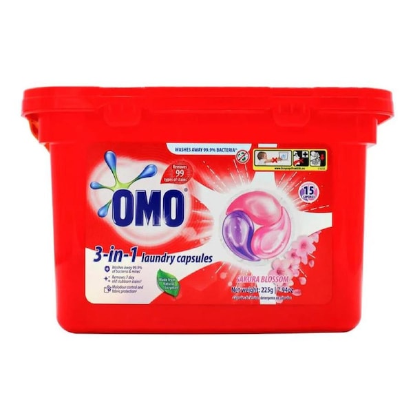 Omo Pk15 3-in-1 Laundry Capsules Sakura Blossom Front & Top Loader
