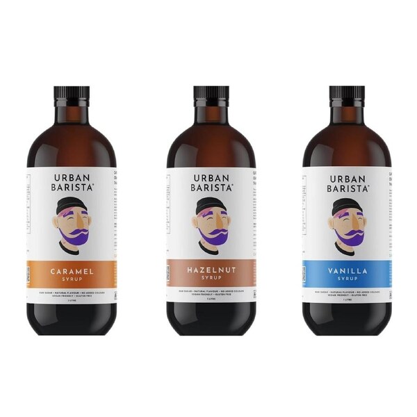 Urban Barista Syrup Bundle – Vanilla, Hazelnut & Caramel (3 x 1L) - Natural & Australian Made
