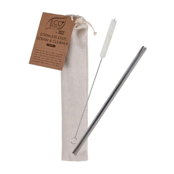 Eco Basics Stainless Steel Straw & Cleaner - 8mm