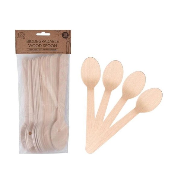 Eco Basics Biodegradable Wood Spoon - 18pcs